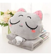 Bộ chăn gối du lịch hình mèo ghi nhắm mắt đáng yêu 3in1